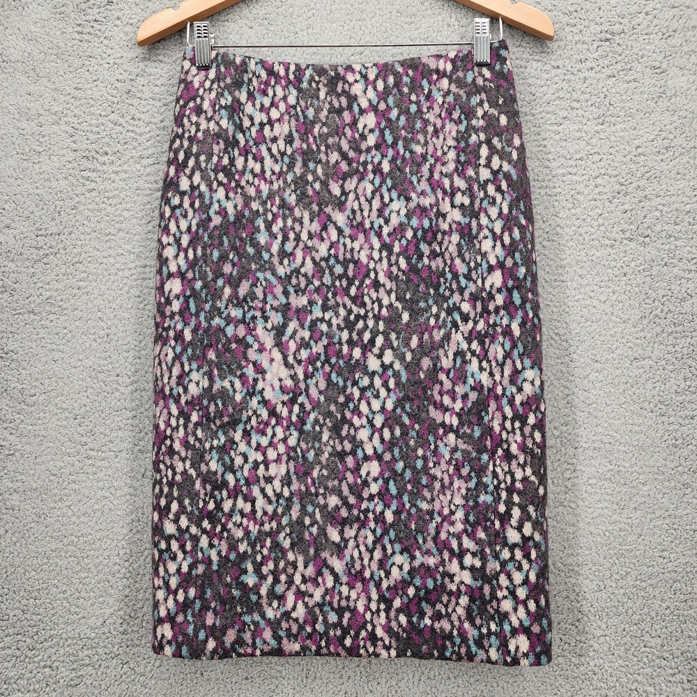 Missoni Wool Mohair Silk Pencil Skirt Purple Grey Abstract Knit Italy IT 40 US 4